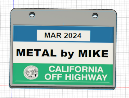 California OHV Green Sticker Mount Plate